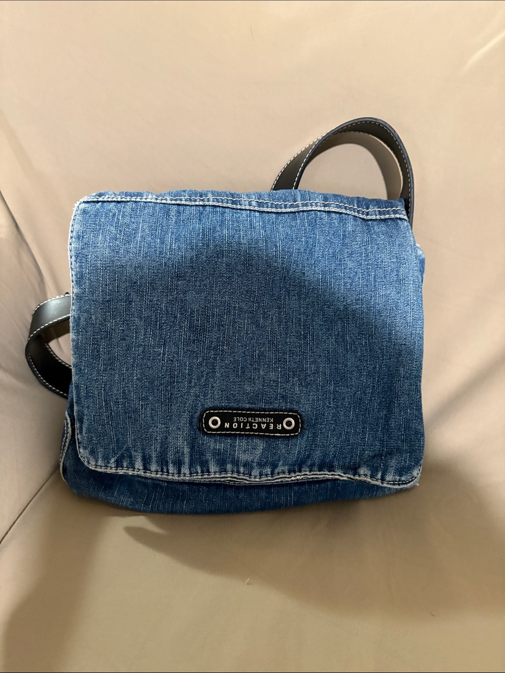 Kenneth Cole Blue Denim Shoulder Bag with Silver-Tone Grommets